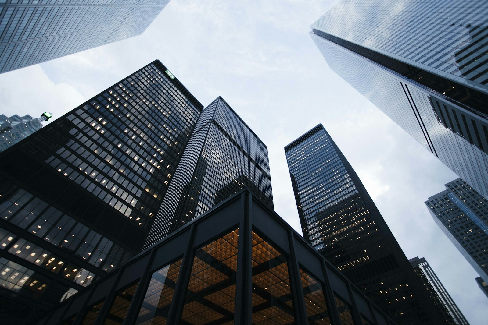 Temporary stock: glass and steel commercial towers viewed from below